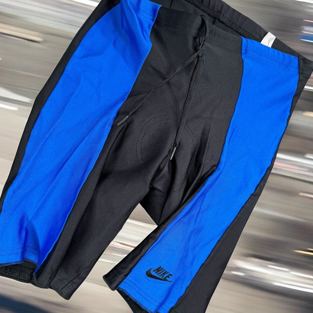 Vintage Nike Cycling Echelon Shorts Mens L Black Blue Padded Bike Spandex USA